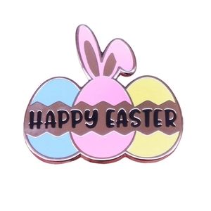 Pastel Pink Blue Yellow Bunny Ears Eggs Gold Easter Pin Brooch Jewelry